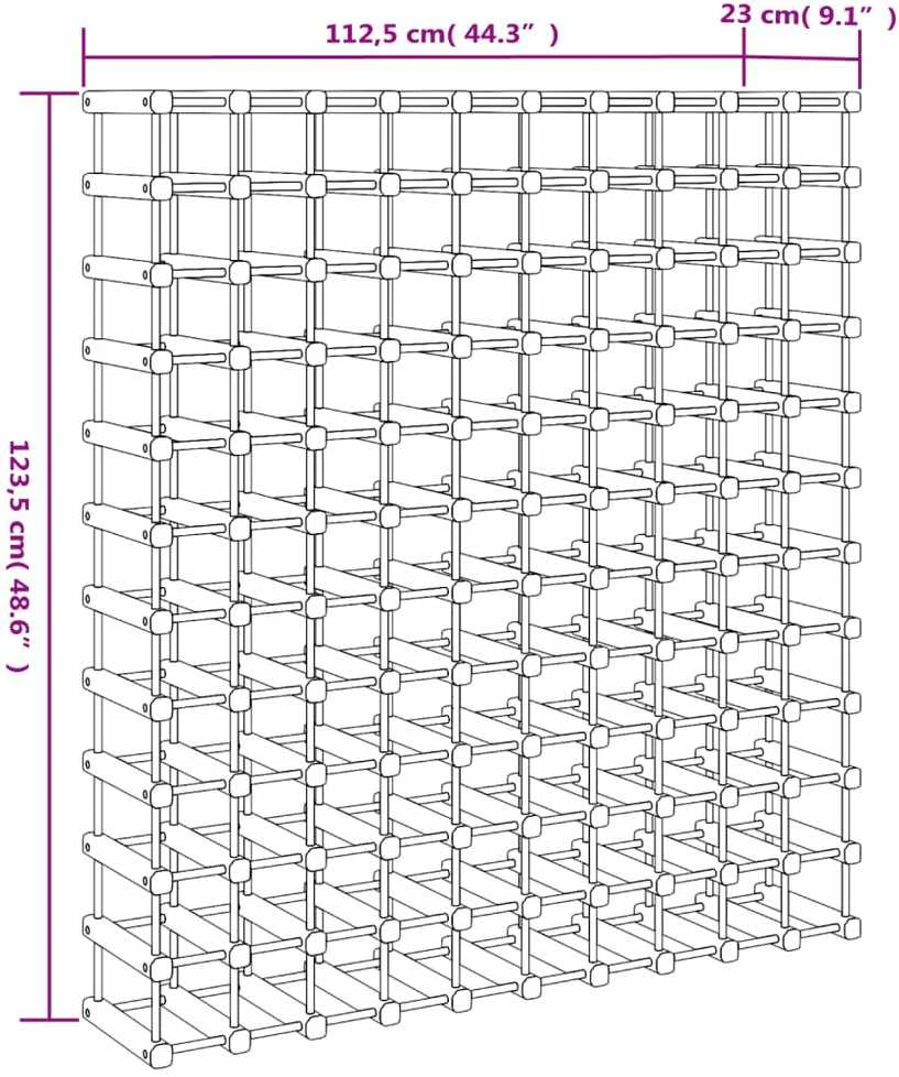 Vyno laikiklis 120 butelių, 112,5x23x123,5cm, pušies masyvas