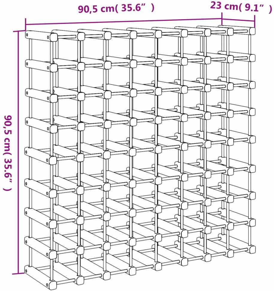Vyno laikiklis 72 buteliams, 90,5x23x90,5cm, pušies masyvas