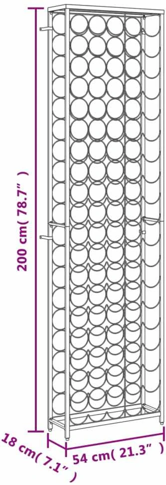 Vyno laikiklis 95 buteliams, juodas, 54x18x200cm, kalta geležis