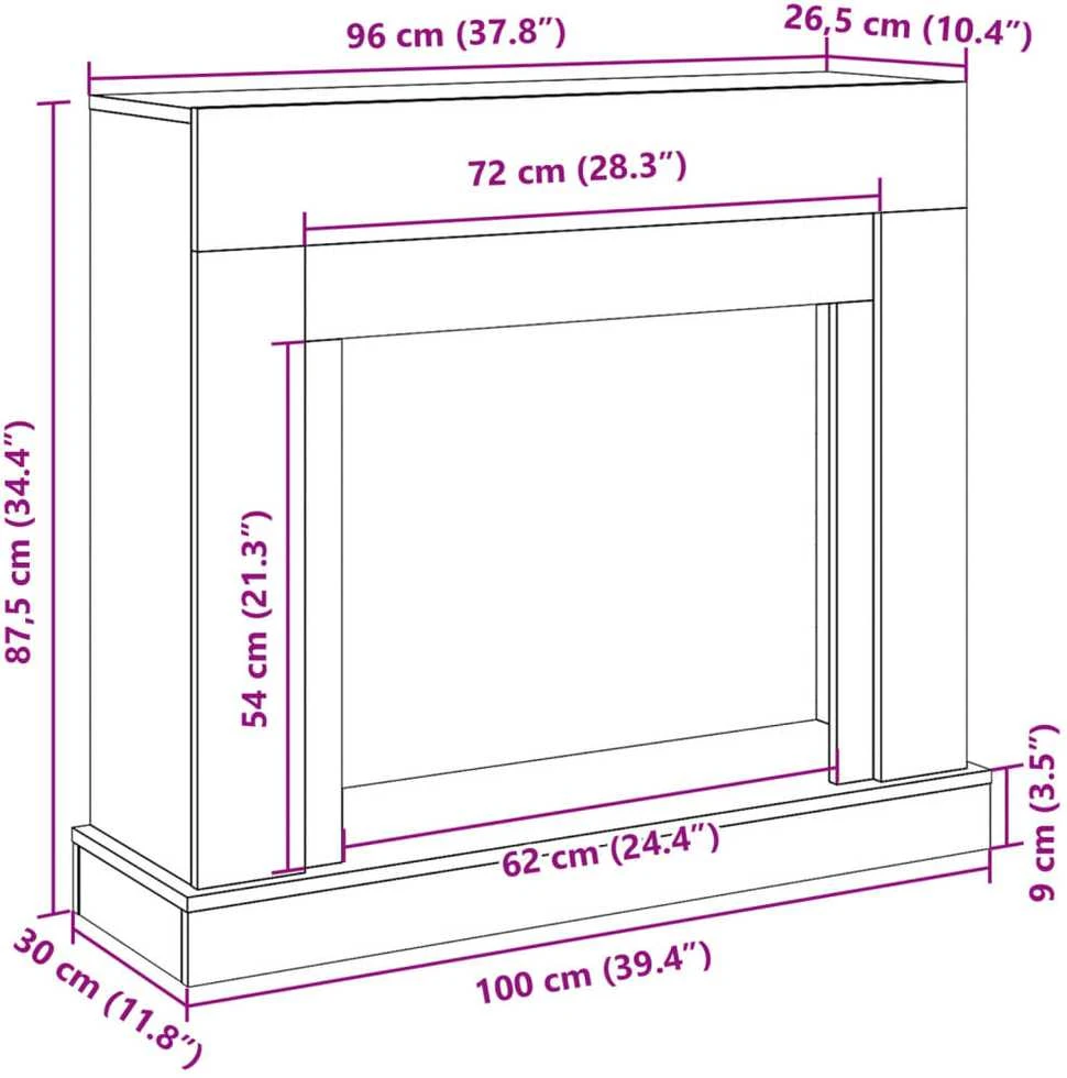 Židinio apvadas, betono pilkas, 100x30x87,5cm, apdirbta mediena