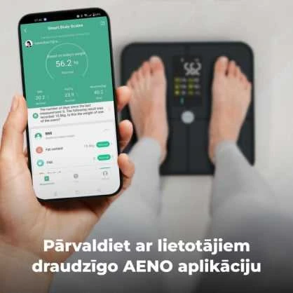 Virtuvinės svarstyklės AENO BS2S išmaniosios kūno svarstyklės, 16 kūno metrikų, iki 180 kg, Juodas