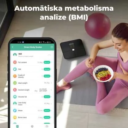 Virtuvinės svarstyklės AENO BS2S išmaniosios kūno svarstyklės, 16 kūno metrikų, iki 180 kg, Juodas