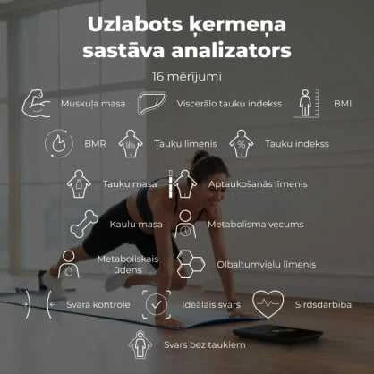 Virtuvinės svarstyklės AENO BS2S išmaniosios kūno svarstyklės, 16 kūno metrikų, iki 180 kg, Juodas