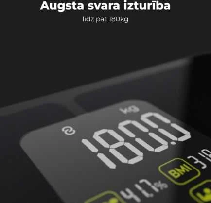 Virtuvinės svarstyklės AENO BS2S išmaniosios kūno svarstyklės, 16 kūno metrikų, iki 180 kg, Juodas