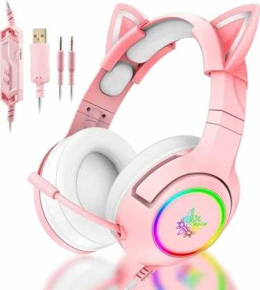 ONIKUMA K9 rožinės RGB ausinės žaidimams