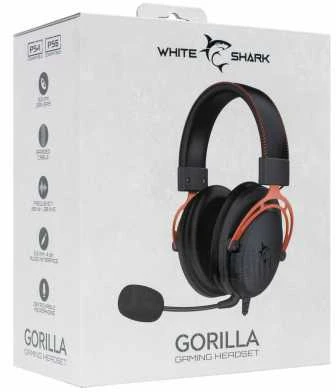 White Shark Baltas Shark Baltas Shark žaidimų ausinės GORILLA, su mikrofonu,PC, PS4/PS5, MAC, juodos spalvos/Raudona (GH-2341)