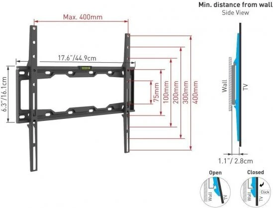 Laikiklis BARKAN E302+.B 29"-65" LED televizorius, fiksuotas, sieninis, juodas