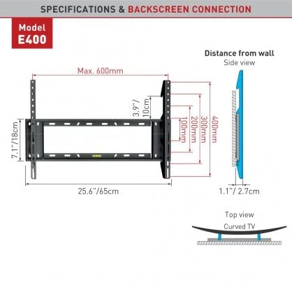 Laikiklis BARKAN E400+.B 32"-90" lenktam televizorius, fiksuotas, sieninis, juodas