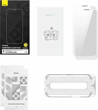 Grūdintas stiklas Baseus Corning skirtas iPhone 13/13 Pro/14 su įmontuotu dulkių filtru