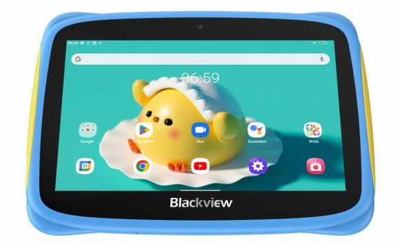 Planšetė Blackview Tab 3 Kids, Mėlyna, 7 colių HD 1024x600, 7731E keturių branduolių 1,3 GHz procesorius, priekinė 0,3 MP; galinė 2 MP kamera, 2 GB / 32 GB, 3280 mAh baterija, be įkrovimo „Doke 3.0 Go“ („Android 13“), „Wi-Fi“ versija, 802.11 b/g/n (2,4 GHz), Mėlyna