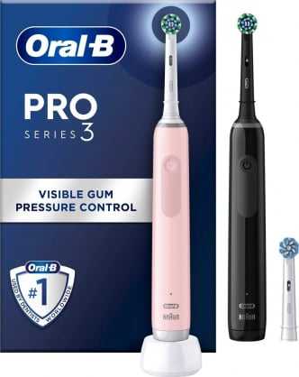 Elektrinis dantų šepetėlis Oral-B Pro 3 3900N, Juodas/Rožinis