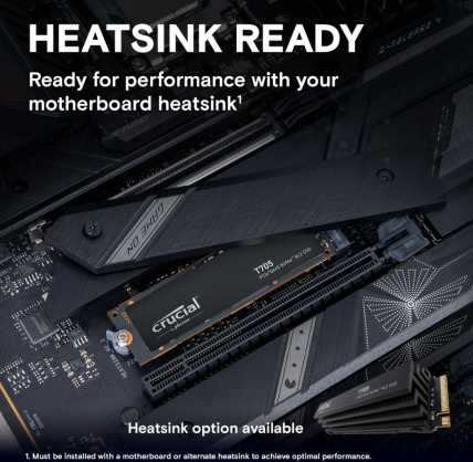 „Crucial T705 M.2 PCI-e 5.0 NVMe 1TB“ radiatorius