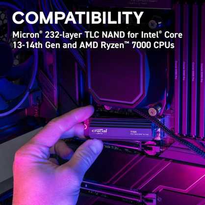 „Crucial T705 M.2 PCI-e 5.0 NVMe 1TB“ radiatorius