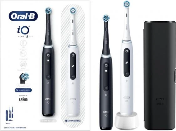 Braun iOG5d.2J6.2K Oral-B iO5 Elektrinis Dantų Šepetėlis Duo Pack Matt Juodas+Quite Baltas