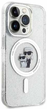 Apple iPhone 15 Pro Karl Lagerfeld dėklas Karl&Choupette Glitter MagSafe (KLHMP15LHGKCNOT) skaidrus