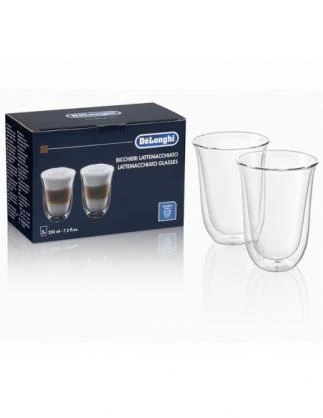 Delonghi kavos stiklinių rinkinys, 2 stiklinės, latte, 220 ml, 2 vnt., atsparios vandeniui, permatomos