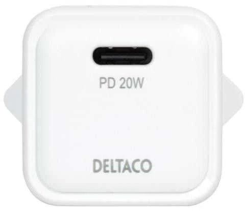 USB-C mini sieninis įkroviklis DELTACO 1x USB-C, PD 20 W, baltas / USBC-AC150