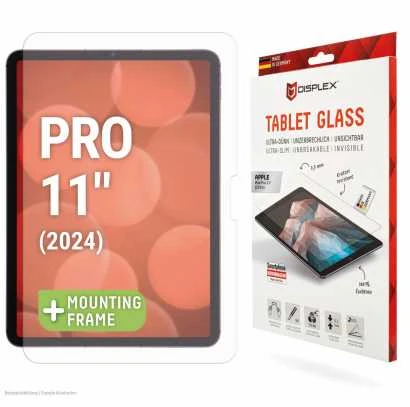 Displex planšetinio kompiuterio stiklas (9H), skirtas „Apple iPad Pro 11" (2025/2024), ekologiškas tvirtinimo rėmelis, nedūžtantis, itin plonas, nematomas, skaidri ekrano apsauga, 27,9 cm (11"), 9H, 1 vnt.