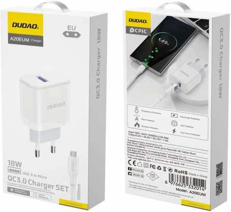 Dudao A20EU USB-A 18W network įkroviklis – baltos spalvos