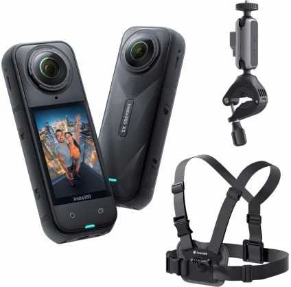 Veiksmo kameros standartinis rinkinys Insta360 X5, juodos spalvos, rinkinys dviračiui