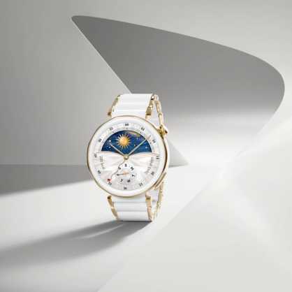 Išmanusis laikrodis Huawei Watch GT 5 Pro Active (42 mm), Baltos spalvos keramikinis dirželis su aukso spalvos detalėmis