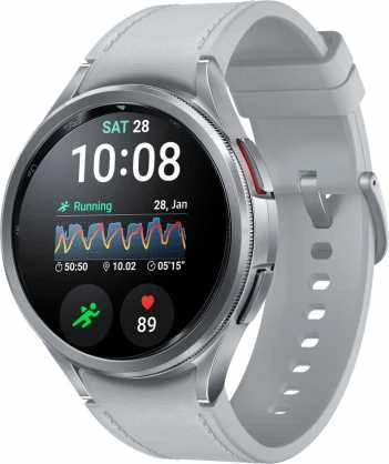 Išmanusis laikrodis Samsung Galaxy Watch 6 Classic LTE, 47 mm, Sidabrinės spalvos korpusas su pilkos spalvos dirželiu