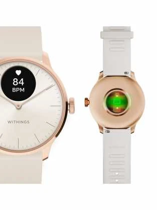 Išmanusis laikrodis Withings Scanwatch Light, 37 mm, Rožinio aukso spalvos korpusas su baltos spalvos dirželiu
