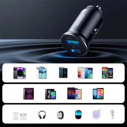 Automobilinis įkroviklis Joyroom JR-CCN05 USB-C/USB-A 30W juodas