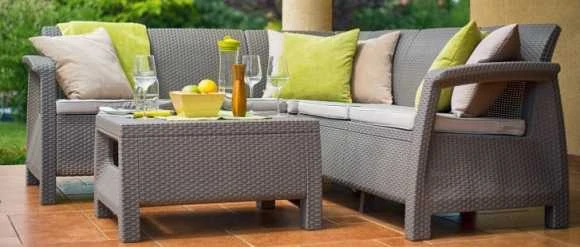 Lauko baldų komplektas Keter Allibert Rinkinys mebli Curver Corfu Relax set Narożna kanapa + stolik Grafit-Jasny pilka