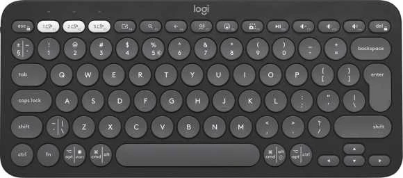 Belaidė klaviatūra Logitech PEBBLE KEYS 2 K380S, Grafito spalvos, Išdėstymas: US tarptautinis (Qwerty)
