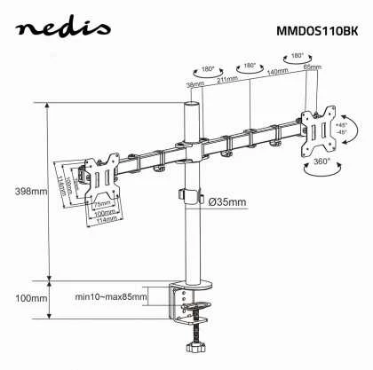 Laikiklis Nedis Dual Ekranas Desk Stand -pöytäjalka kahdelle näytölle
