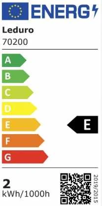 Lemputė|LEDURO|Energijos sąnaudos 2 vatai|Šviesos srautas 220 liumenų|3000 K|220-240V|Spindulio kampas 300 laipsnių|70200