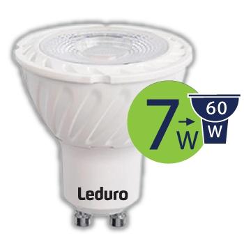 Lemputė|LEDURO|Energijos sąnaudos 7,5 vatai|Šviesos srautas 600 liumenų|3000 K|220-240V|Spindulio kampas 60 laipsnių|21200