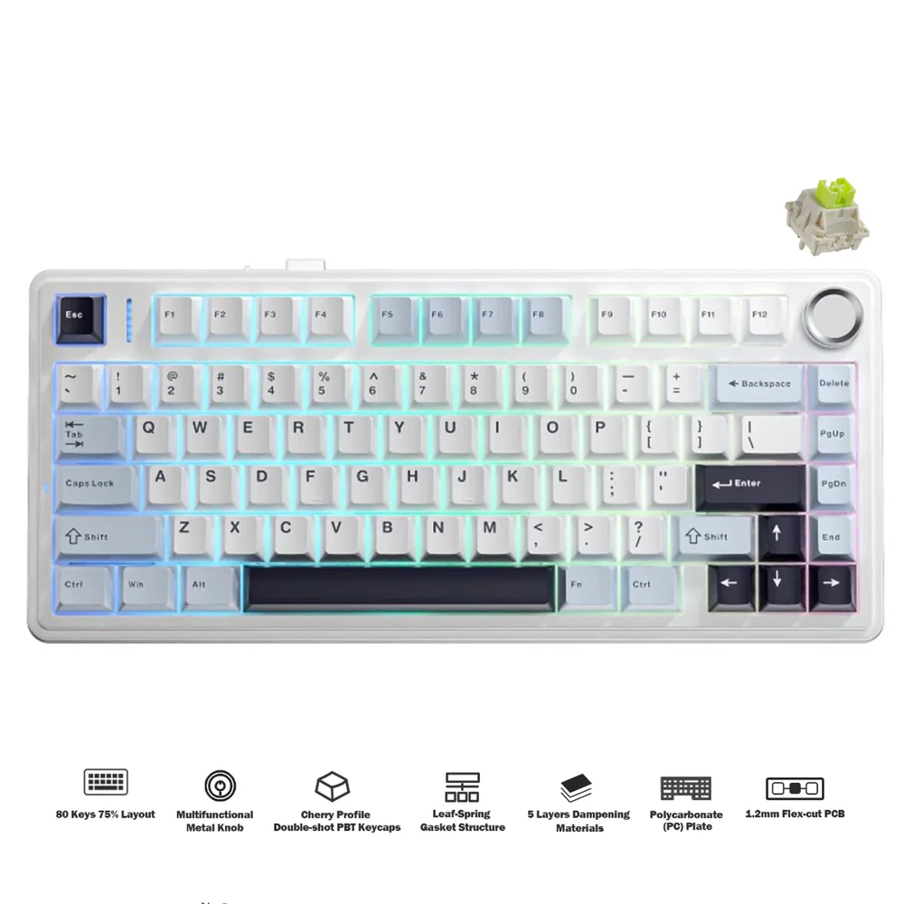 Mechaninė belaidė žaidimų klaviatūra Aula F75 White Reaper Switch, su RGB apšvietimu, EN / RU išdėstymas