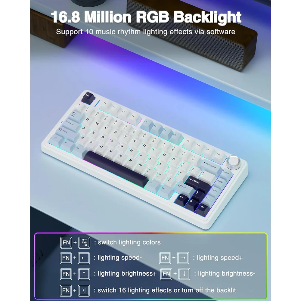 Mechaninė belaidė žaidimų klaviatūra Aula F75 White Reaper Switch, su RGB apšvietimu, EN / RU išdėstymas