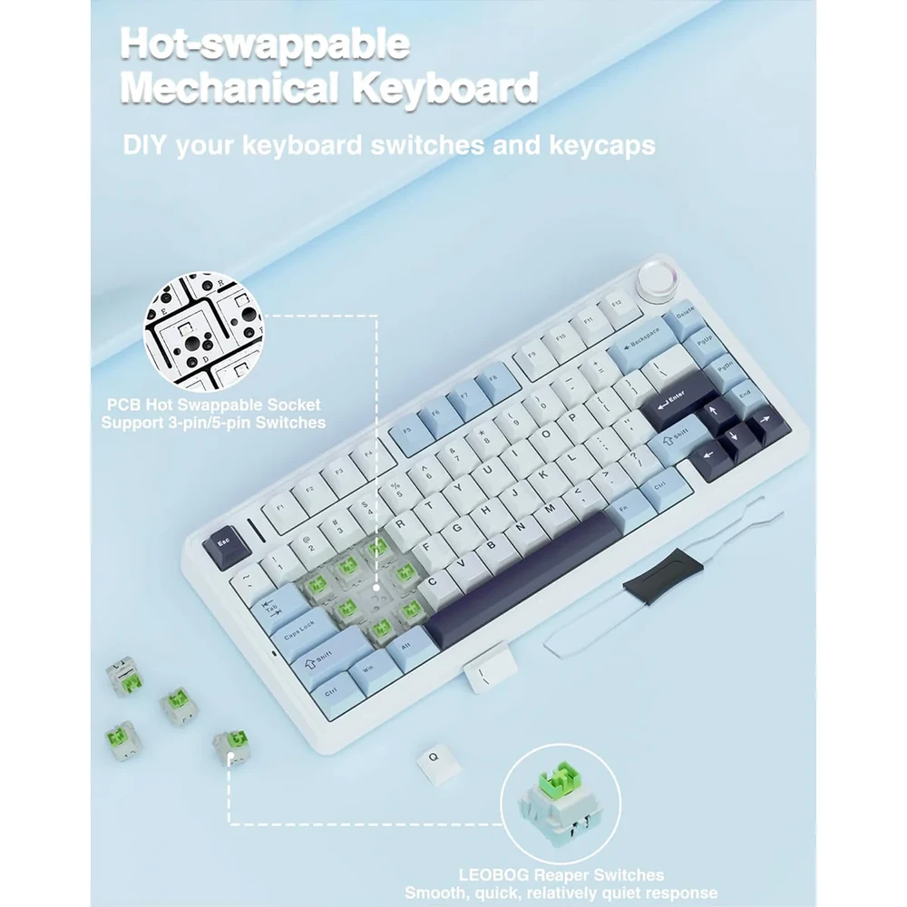 Mechaninė belaidė žaidimų klaviatūra Aula F75 White Reaper Switch, su RGB apšvietimu, EN / RU išdėstymas