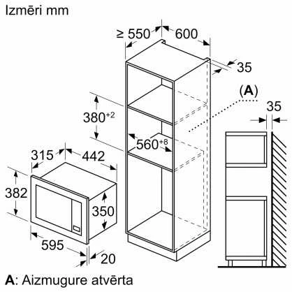 Bosch mikrobangų krosnelė | BFL623MW3 | Įmontuojama | 800 W | 20 l | Baltas