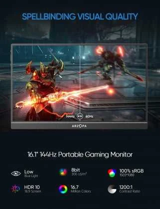 Nešiojamas monitorius Arzopa Z1FC, 16.1" Full HD IPS, 144Hz, USB-C