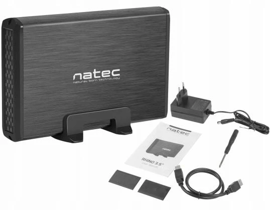 Kietasis diskas NATEC NKZ-0448 RHINO išorinis USB 3.0 korpusas skirtas 3,5 colio SATA HDD juodas aliuminis