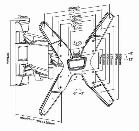 Laikiklis Nedis Wall Mount Full Motion - skirtas ekranams nuo 26 iki 42 colių, pakreipimas +8°/-12°, keliamoji galia 30kg