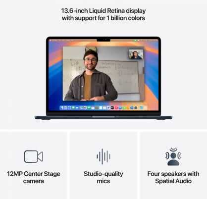 Nešiojamas kompiuteris „MacBook Air“ 13 colių įstrižainės „Apple M4 10C“ procesorius, „10C GPU“ / 16 GB / 512 GB SSD / vidurnakčio / RUS