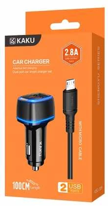 Oem KAKU automobilinis įkroviklis KSC-528 Shengyu – 2xUSB – 2,8A su USB į Micro USB juodos spalvos