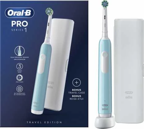 Braun Oral-B | Elektrinis dantų šepetėlis su Travel Case | Pro Series 1 | Įkraunamas | Suaugusiems | Šepetėlių skaičius galvutės įeina 1 | Number of teeth brushing modes 3 | Caribbean Mėlyna