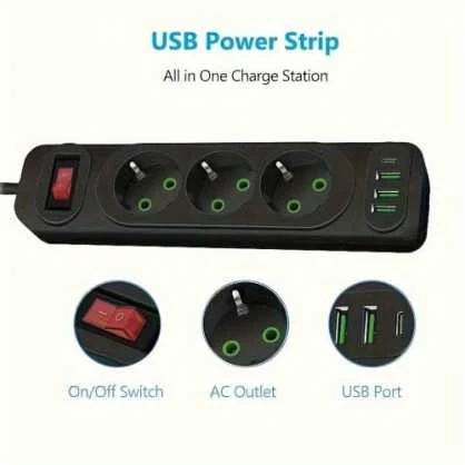 Riff „Transcend F23U“ 2 m ilgio prailgintuvas su 3 lizdais + 3 USB + 1 USB-C
