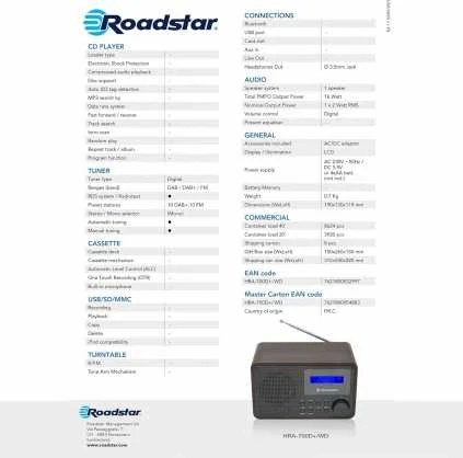 Skaitmeninė retro radija Roadstar HRA-700D/WD