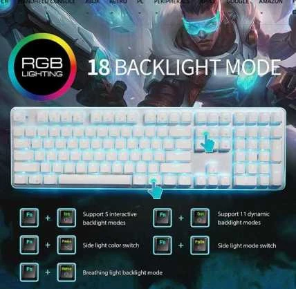 Royal Kludge RK918 RGB balta laidinė mechaninė klaviatūra | 100%, Raudona switches, US