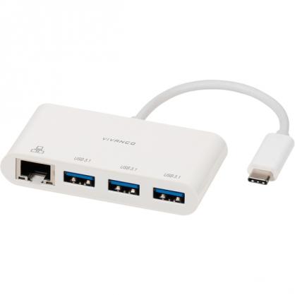 USB Adapteris - Vivanco 45388 USB-C LAN Šakotuvas, 3 Prievadai, 5 Gbit/s