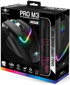 Spirit Of Gamer Pro Series Pelė žaidimams PRO-M3 RGB + Pelė kilimėlis Juodas