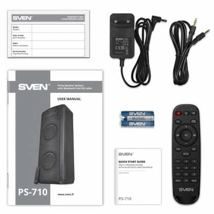 Garsiakalbis SVEN PS-710, juodas (100W, TWS, Bluetooth, FM, USB, Micro SD, LED ekranas, 4400mA*h)