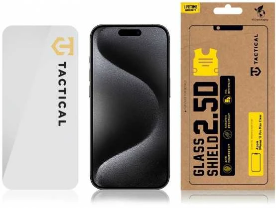 Tactical apsauginis stiklas Shield 2.5D skirtas Apple iPhone 15 Pro skaidrus